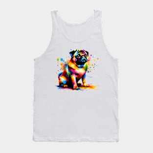 Artistic Colorful Splash Interpretation of Sitting Pug Tank Top